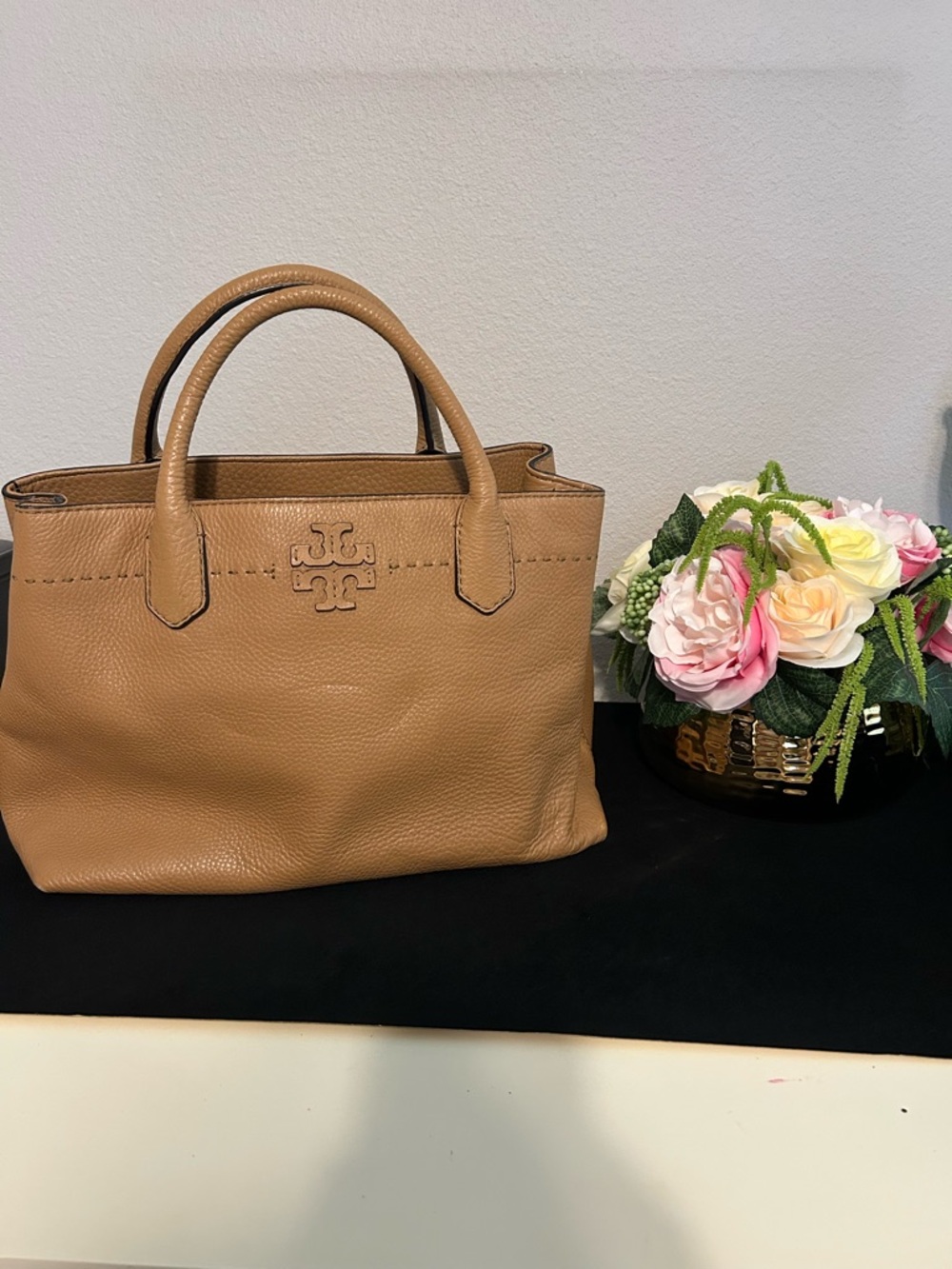 Tory Burch Tan Pebbled Leather Double-Handle Tote